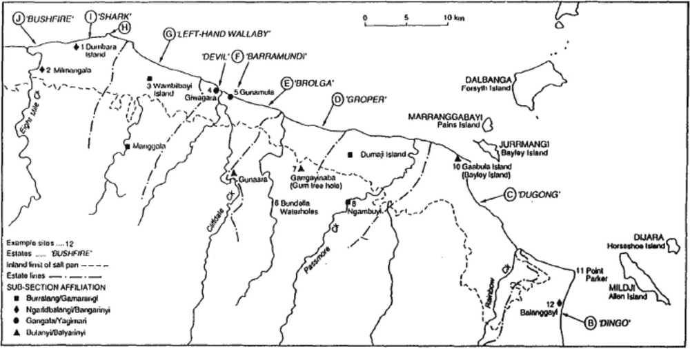 A map of the coastal mainland Ganggalida country.