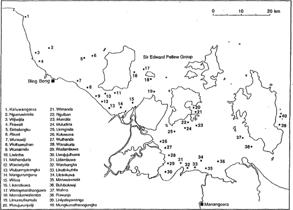 A map of sea grass beds and reefs on the coast of Australia.