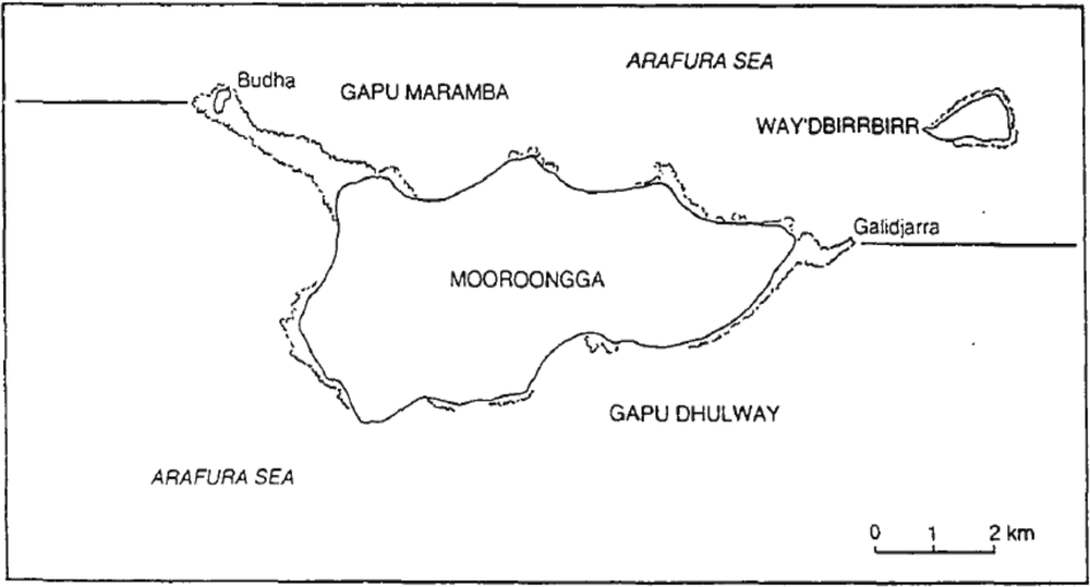 A sketch of the junction of gapu dhul way and gapu maramba at Mooroongga Island.