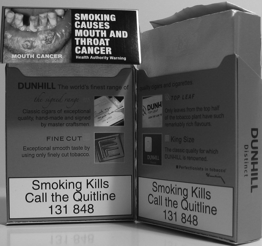 Images of the back side of the Dunhill cigarette package.