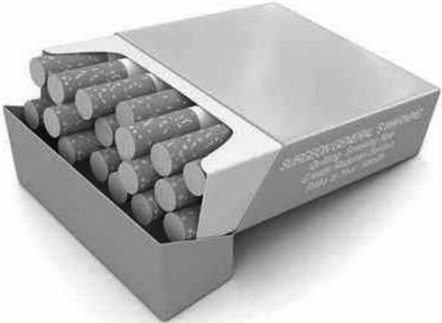 This is an image of the picture of a 'plain pack' used in BAT advertising / British news media. It does not state the brand or type of cigarette and is almost entirely blank.