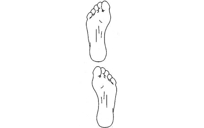An illustration of the sole of a pair of feet. One is directly in front of the other.
