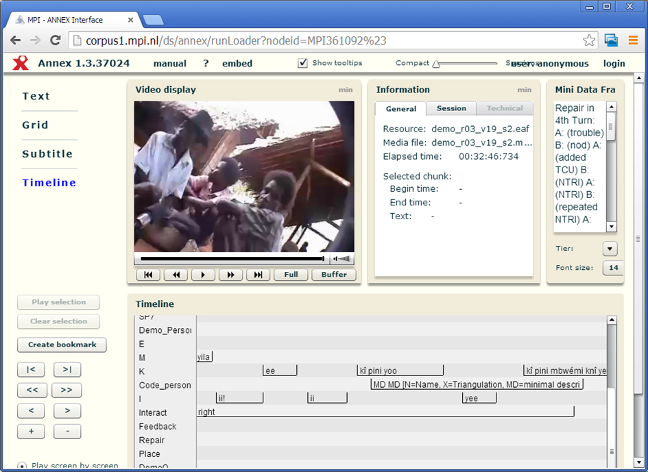 Figure 3.4 A screenshot of the Annex browser plugin that enables the easy viewing of ELAN content.