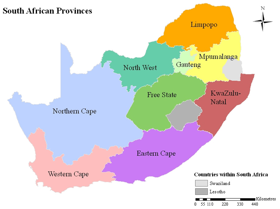 Figure 7.2. A map of the South African provinces, showing Limpopo to the north-east.