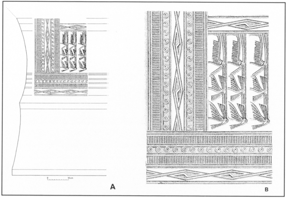 Black and white illustration of tribal patterns of the bronze drums. They are detailed, geometric and beautiful.