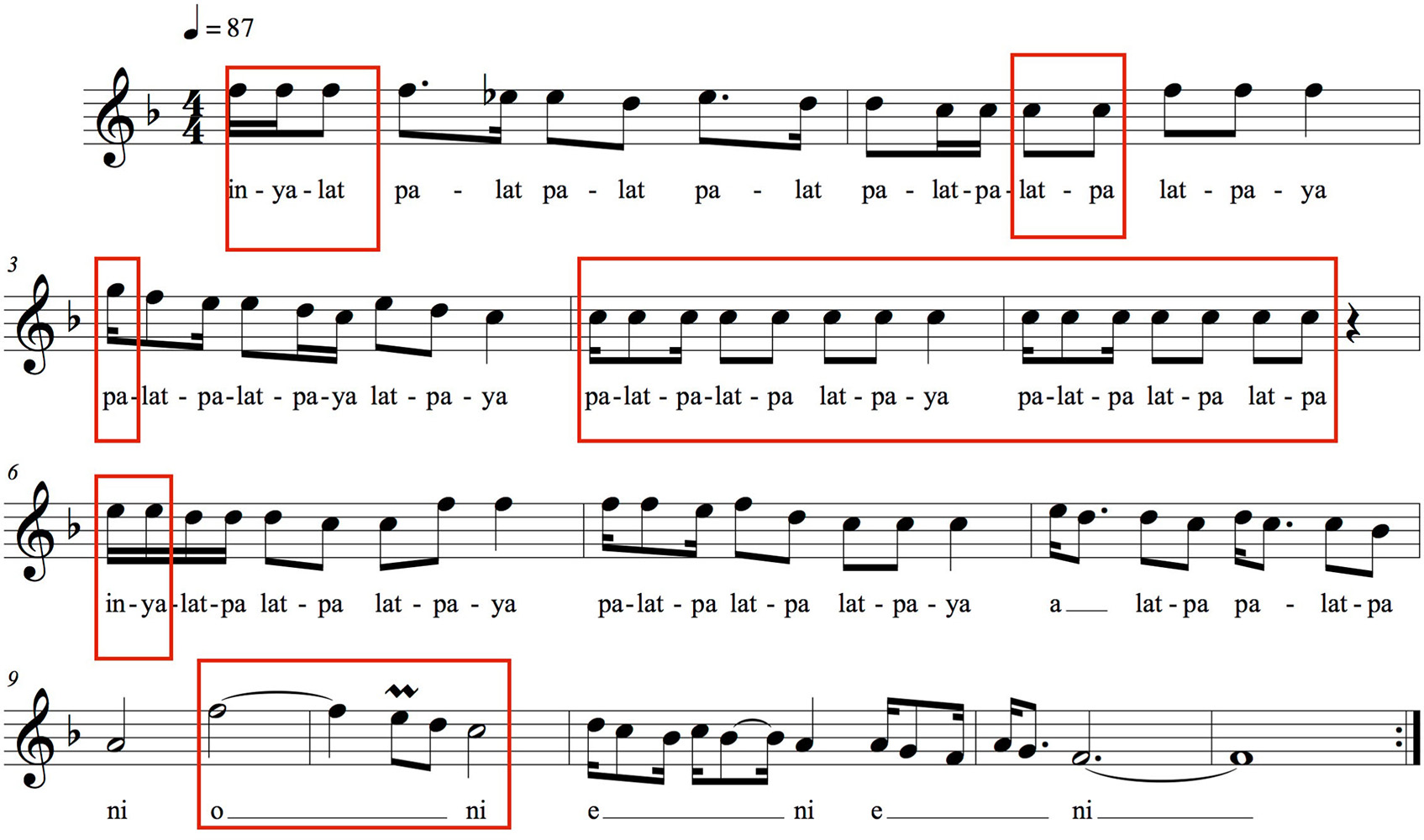 Music transcription of vocal melody of MP04 including a musical score with a treble clef and 4/4 time signature.