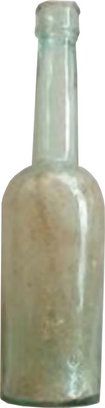 A glass bottle isolated against a white background. The bottle has a long neck and a rounded shoulder.