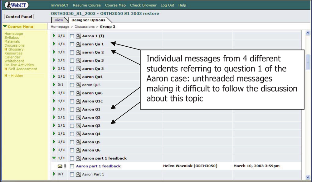 An image of the appearance of discussion boards in 2003.
