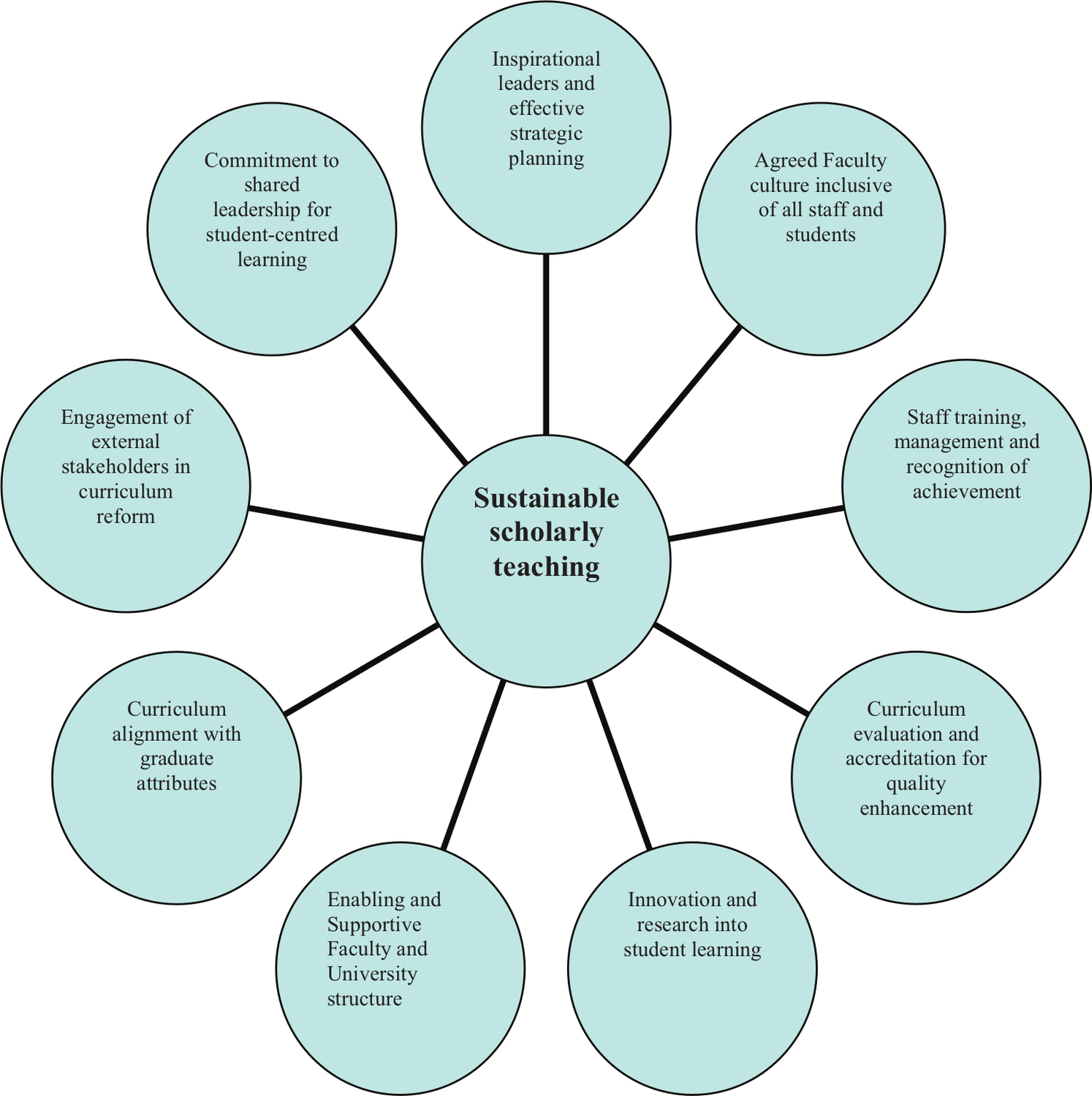 A diagram showing a synthesis of the factors which helped establish and sustain scholarly teaching in the faculty.