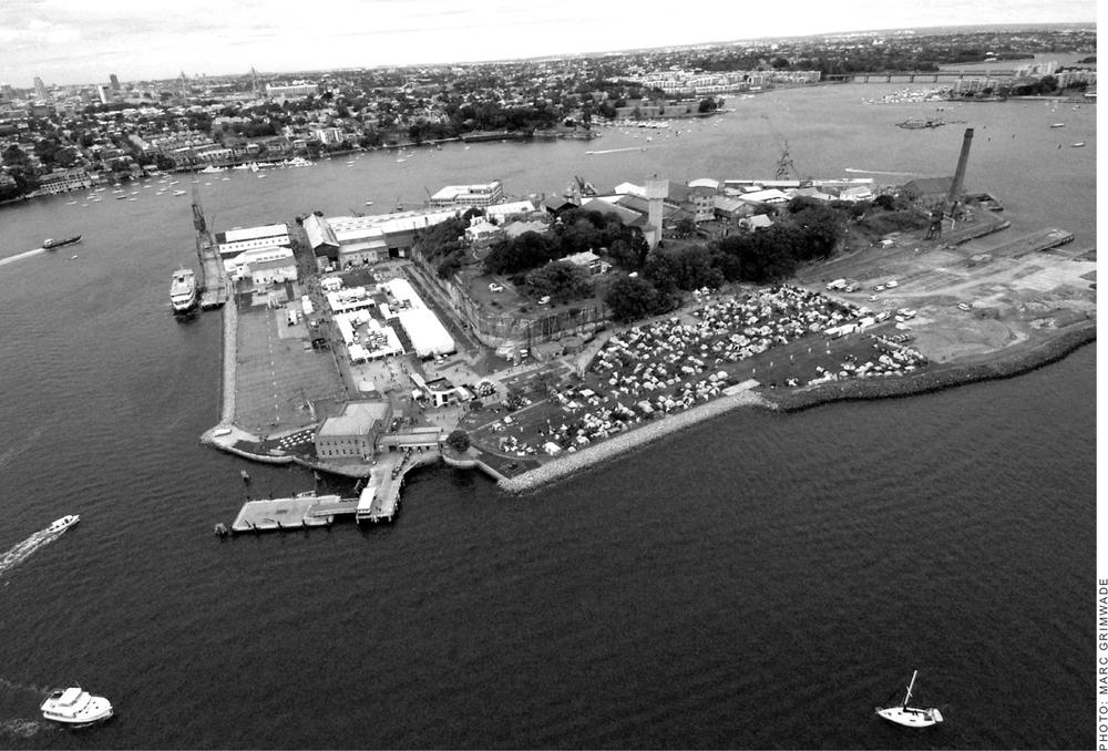An aerial view of Cockatoo Island in 2005.