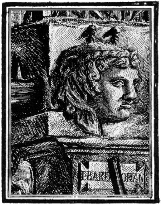 A drawing of the head of a man in the wall of an old building.
