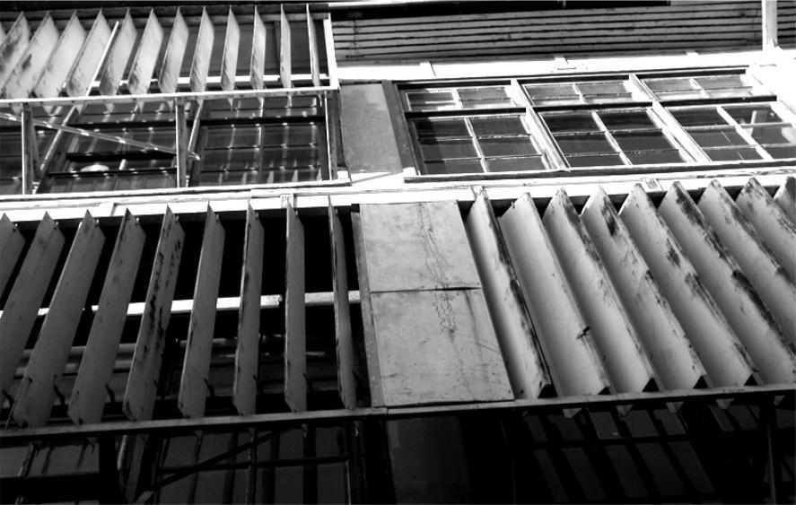A black and white photograph of shelter pattern.