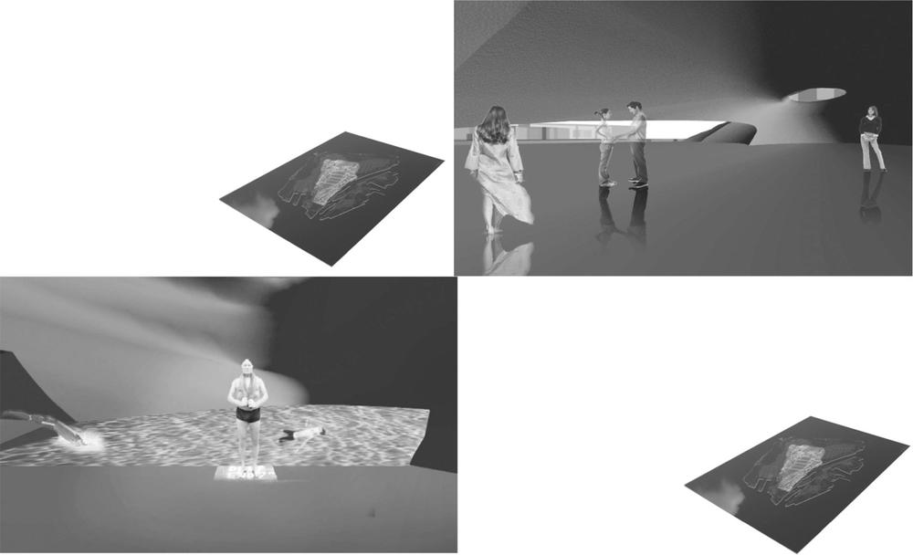 Models and abstract black and white shapes.