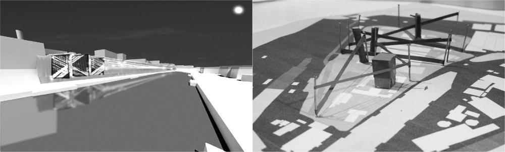 Abstract black and white shapes of models.