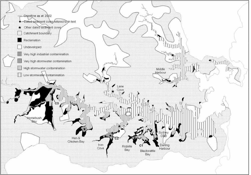 Map of the urbanisation of Sydney and urban spread.