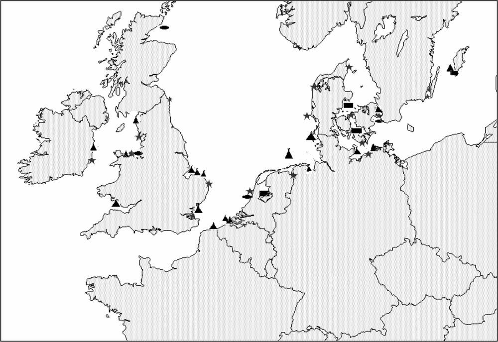 Map of Europe and existing and planned wind farms.