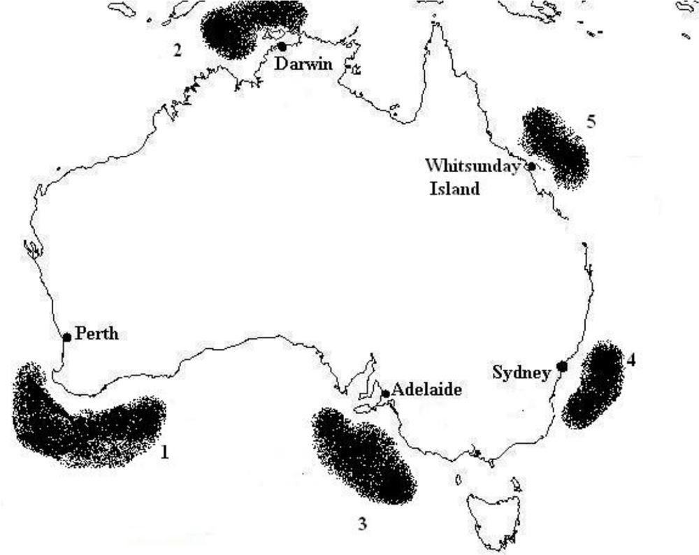 Map of Australia and potential site of offshore wind energy.