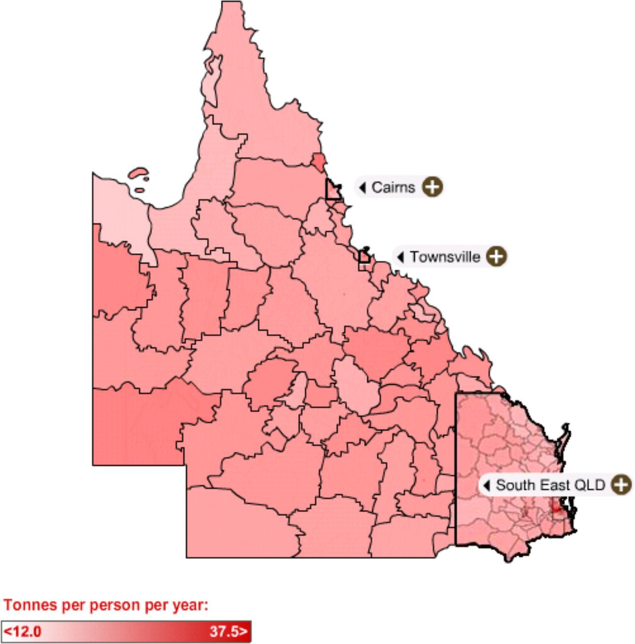 Map of Queensland greenhouse gas emissions.