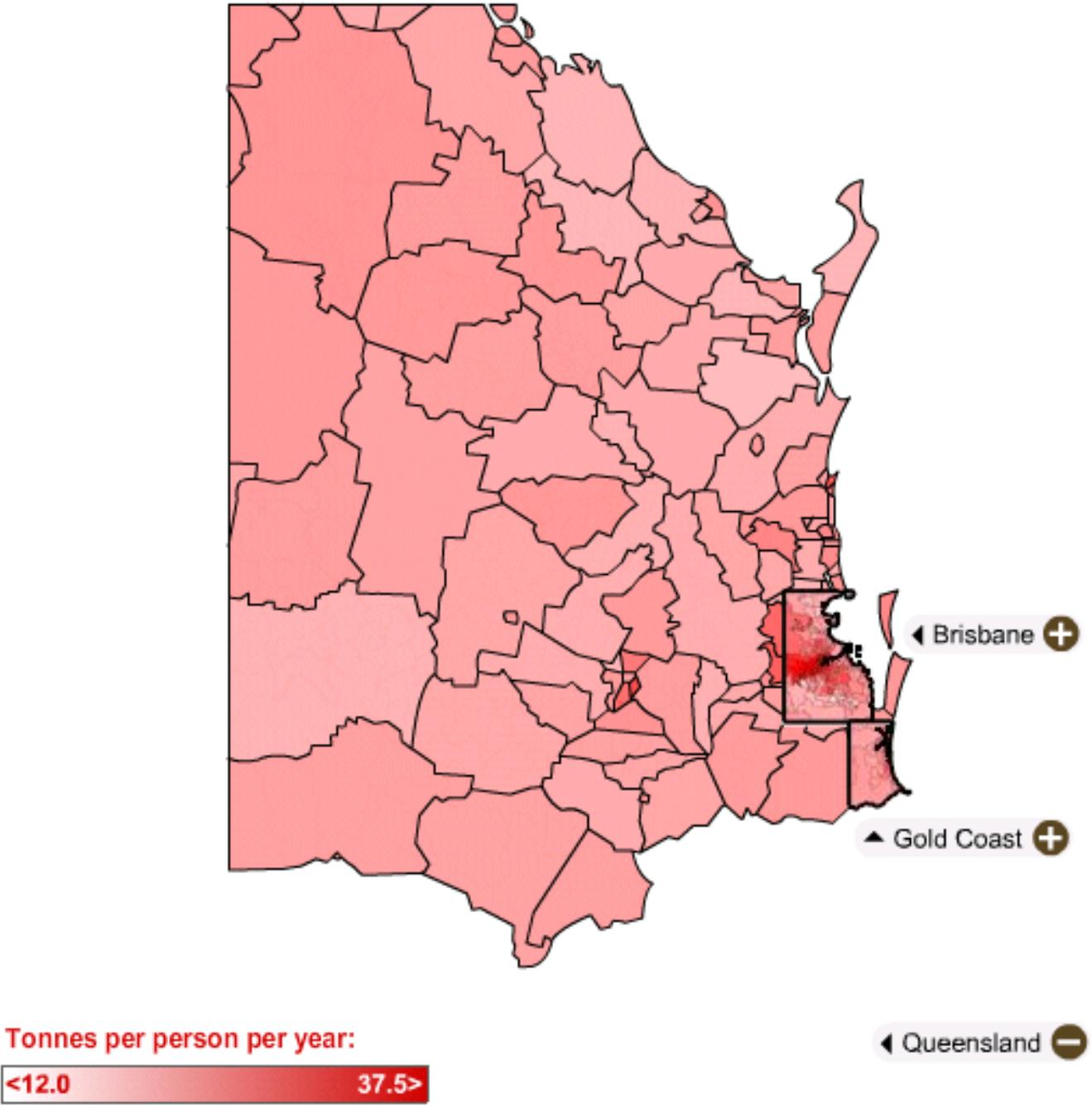 Map of South East Queensland and greenhouse gas emissions.