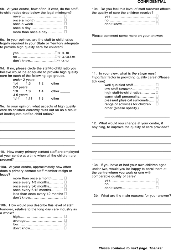 Quality child care survey.