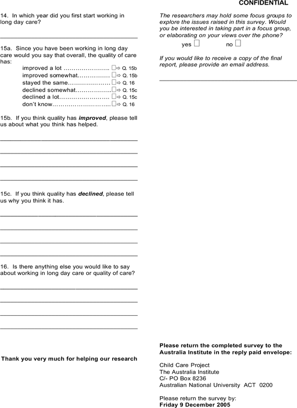 Quality child care survey.