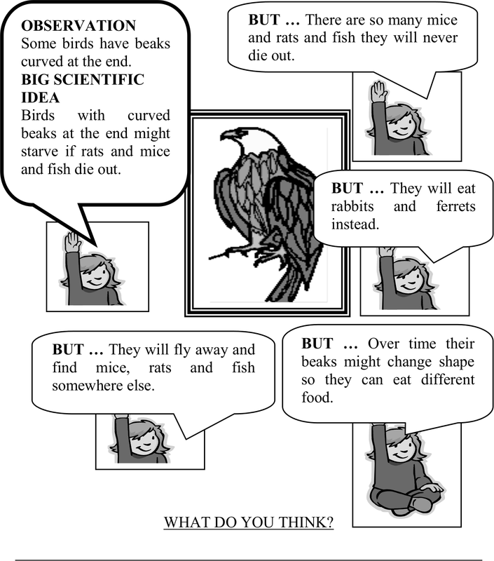 A cartoon image of a girl discussing observation and birds. 