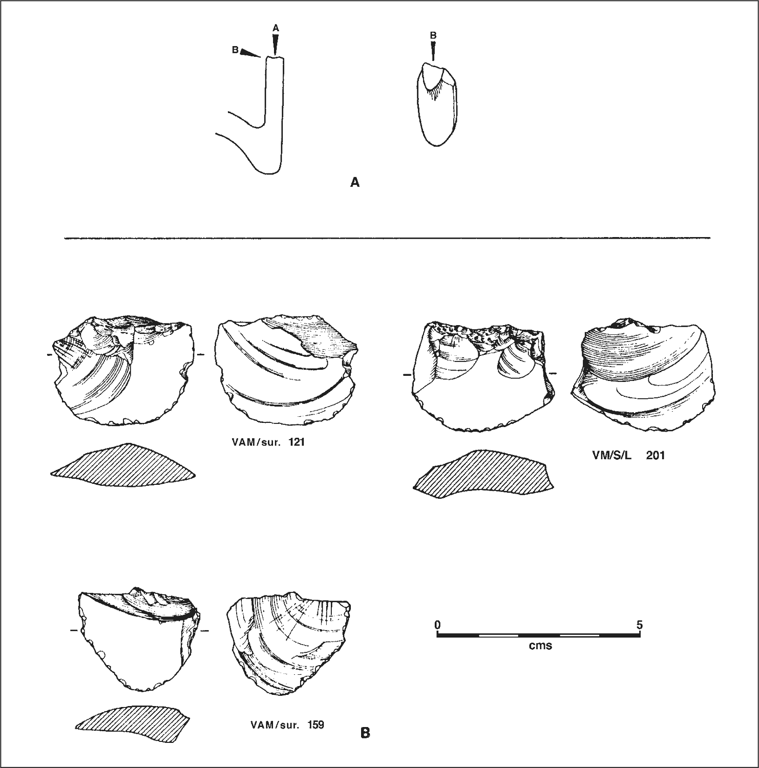 A series of illustrations showing glass flake production and shards of glass. They all resemble the inside of a shell, with curved lines.