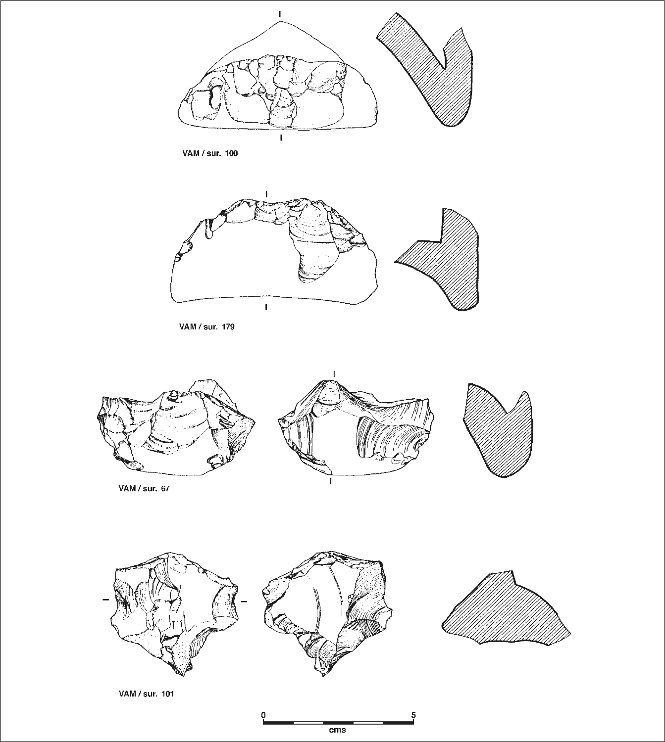 A series of illustrations showing bottle bases which are jagged along the edges.