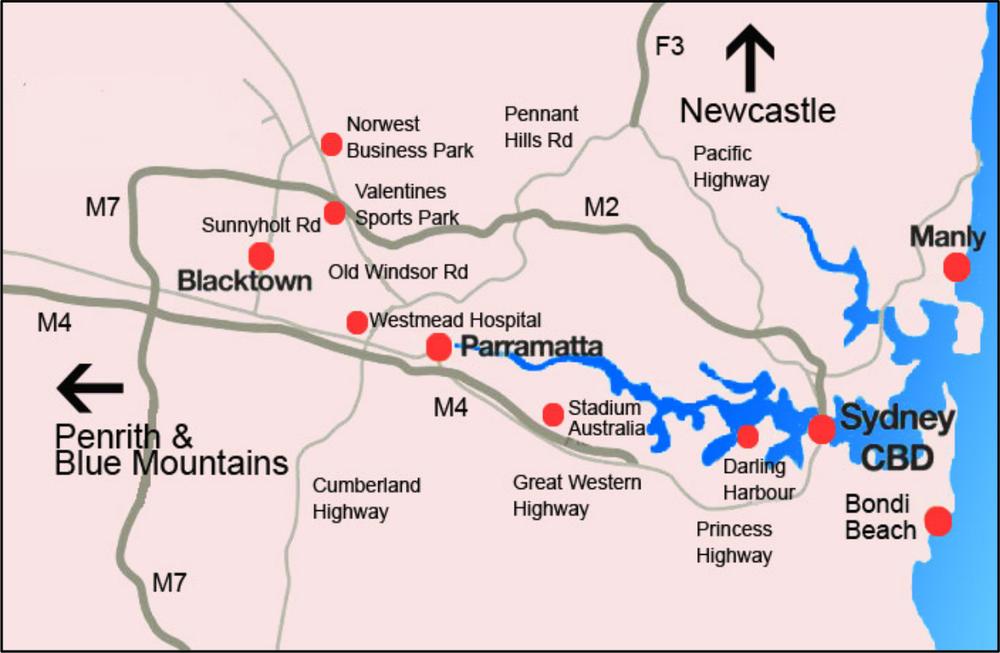 A map of Blacktown and Sydney area.