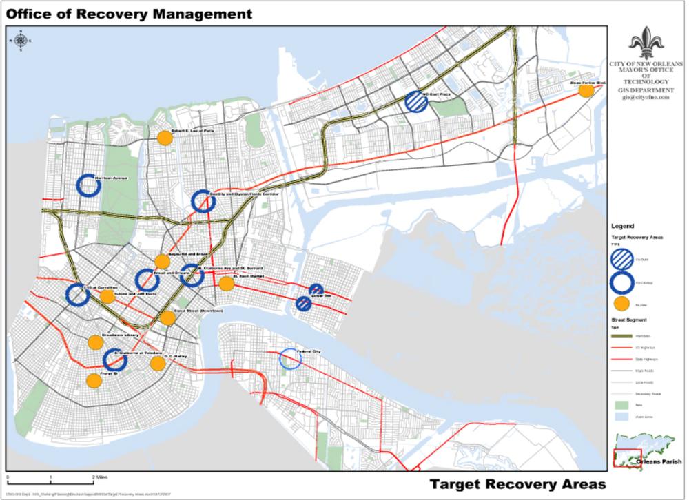 A map of New Orleans recovery areas.