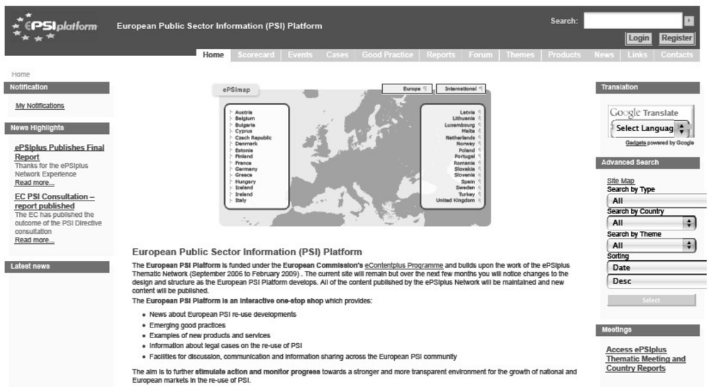 Screenshot of a webpage from the European Public Sector Information Platform.