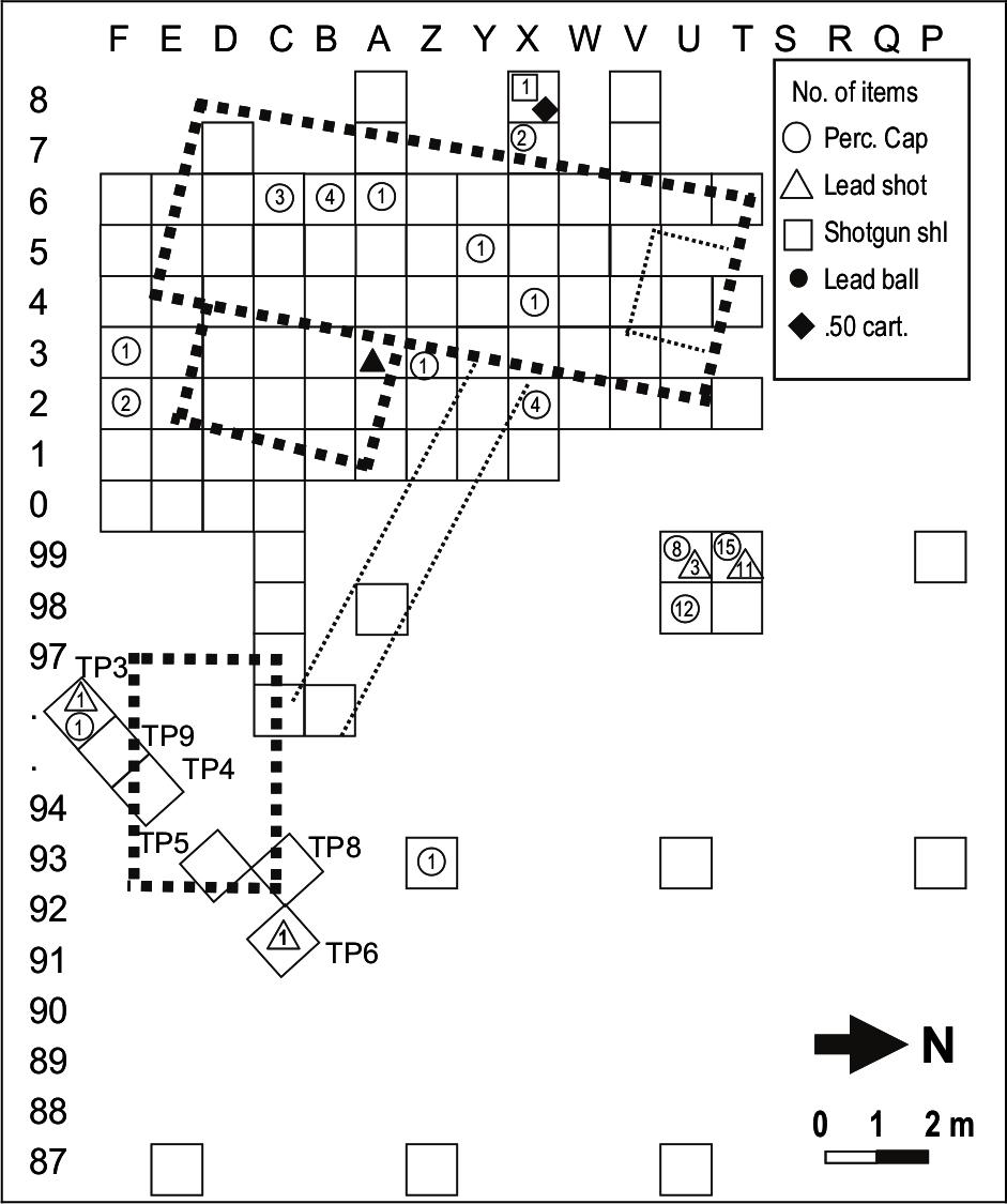 Map of distribution of ammunition artefacts.