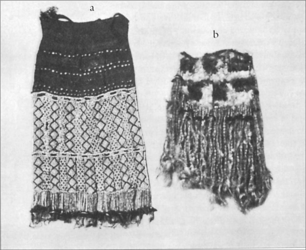 Black and white image of various aprons.