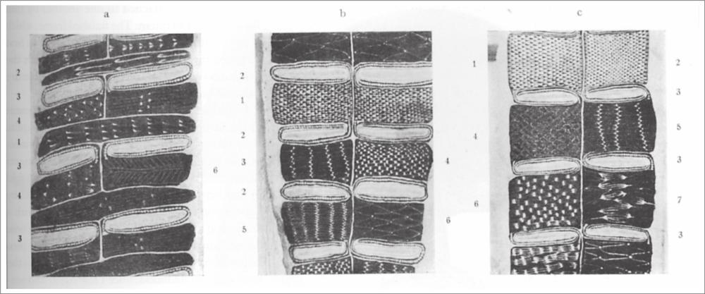 Various patterns of painted bark.