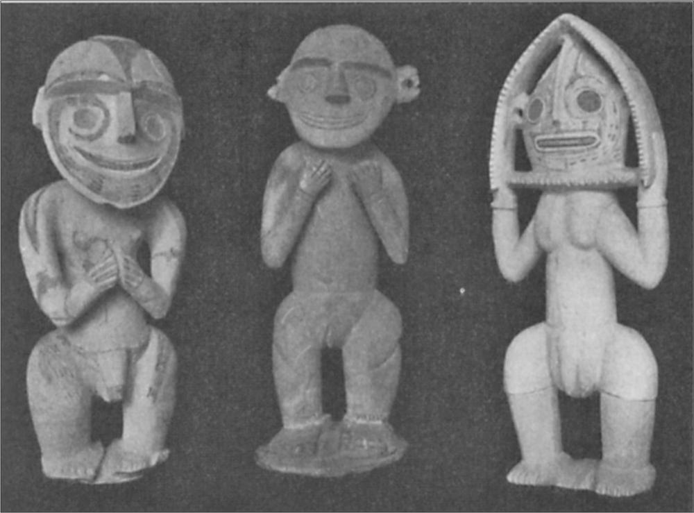 Black and white image of various stone carvings.