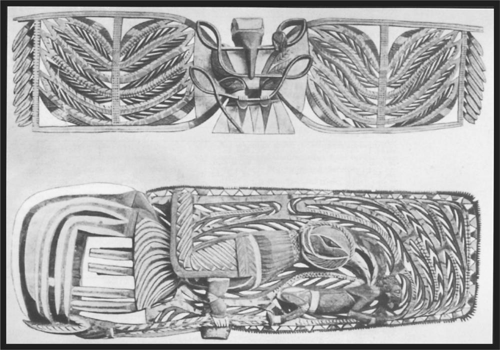 Black and white image of Turu carvings.