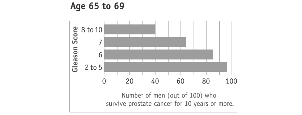 Bar graph showing Gleason Score from ages 65 to 69.