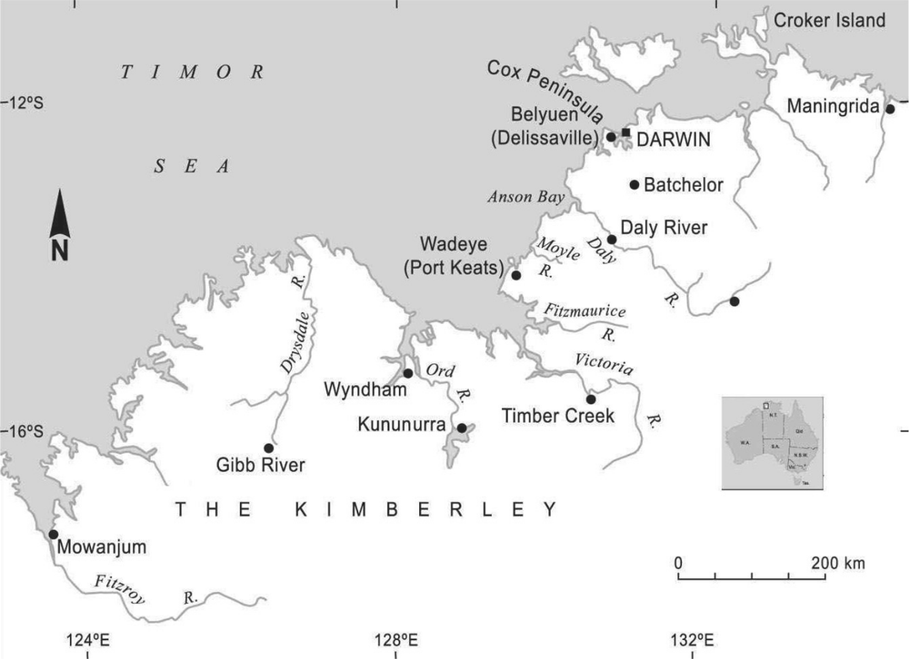 A map of northwestern Australia around the Kimberley region.