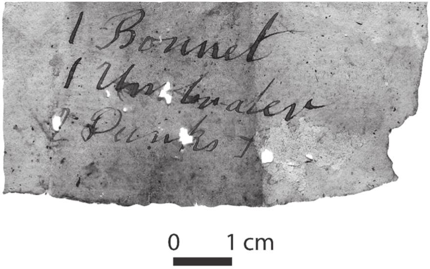 A black and white photograph of a piece of paper that has three items from a list. 