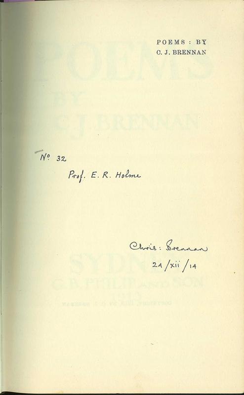 Scan of original title page showing No. 32 Prof E.R. Holmes and Chris : Brennan 24/xii/14 in cursive writing